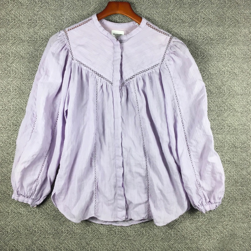 Marant Etoile Leonard Top Lilac Purple Cotton Linen Lace Blouse Size 34 XS US 2